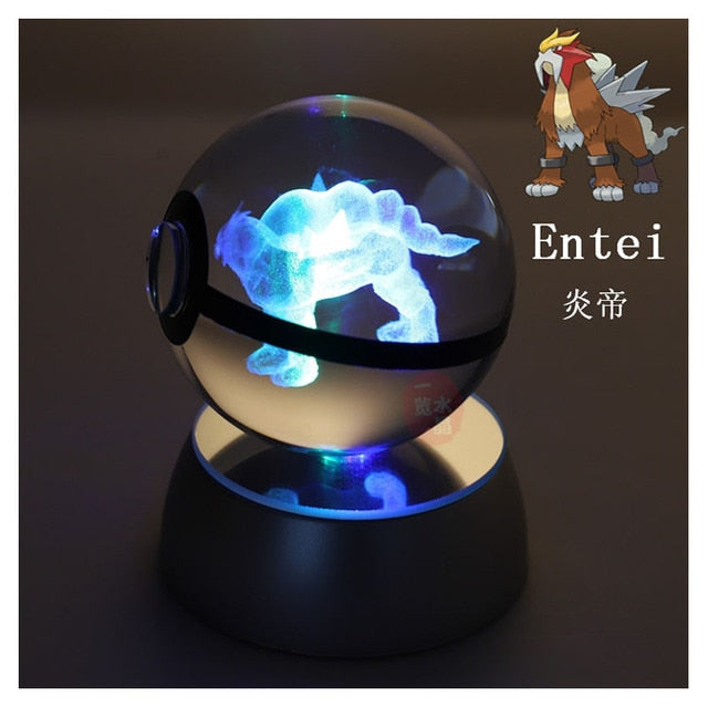 Pokemon 3D Kristallkugel Snorlax Figur Pokeball Gravur Kristall Charizard Modell mit LED-Lichtbasis Kinder Spielzeug Anime Geschenk