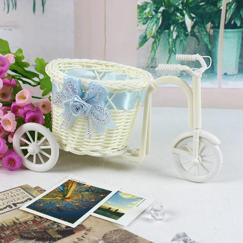 White Bicycle Decorative Flower Basket Wedding Decoration Plastic Tricycle Design