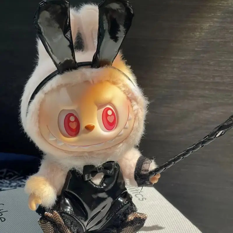 Für Labubu V1 V3 Puppenkleidung Niedliches Kaninchen Mädchen Spaß Puppenkleidung Schwarz Seide Puppenkostüm Deko Zubehör Geschenk