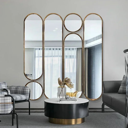 Badspiegel Wandaufkleber Dekorativer Rahmen Ästhetischer Nordischer Spiegel Wanddekor Metall Modernes Design Deko Chambre Bodenspiegel