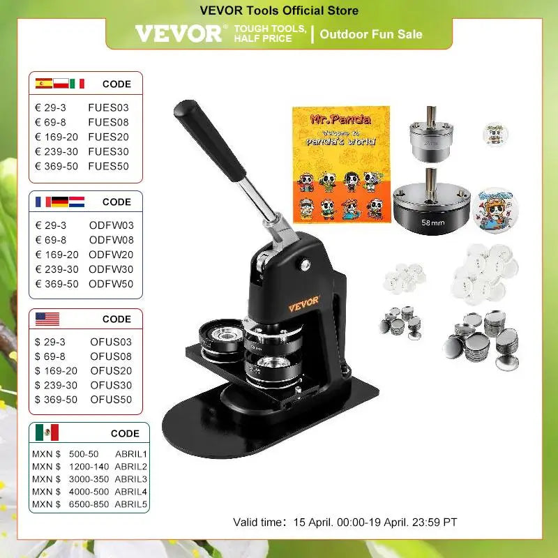 VEVOR – Machine à badges 25 + 58MM/32 + 58MM, broche à boutons avec 500 pièces gratuites, Kit de presse, outil de fabrication de boutons circulaires