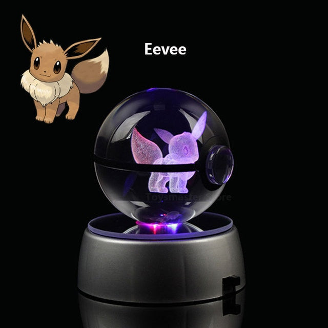 Pokemon 3D Kristallkugel Snorlax Figur Pokeball Gravur Kristall Charizard Modell mit LED-Lichtbasis Kinder Spielzeug Anime Geschenk