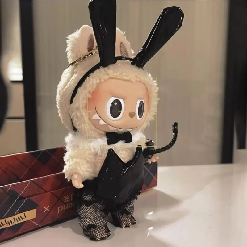 Für Labubu V1 V3 Puppenkleidung Niedliches Kaninchen Mädchen Spaß Puppenkleidung Schwarz Seide Puppenkostüm Deko Zubehör Geschenk