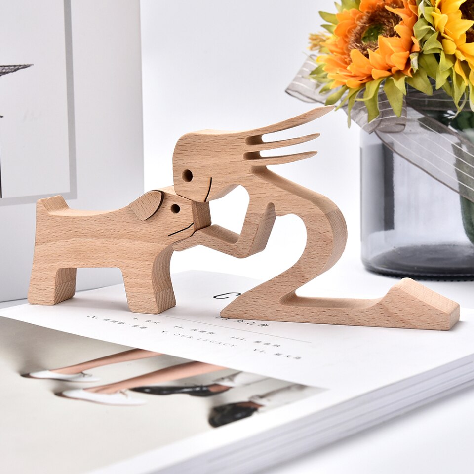 Wooden Dog Figure for Desk - Creative Pet Decoration