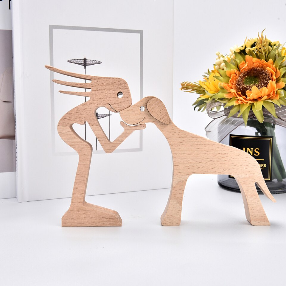 Figurine de chien en bois pour bureau - décoration créative pour animaux de compagnie