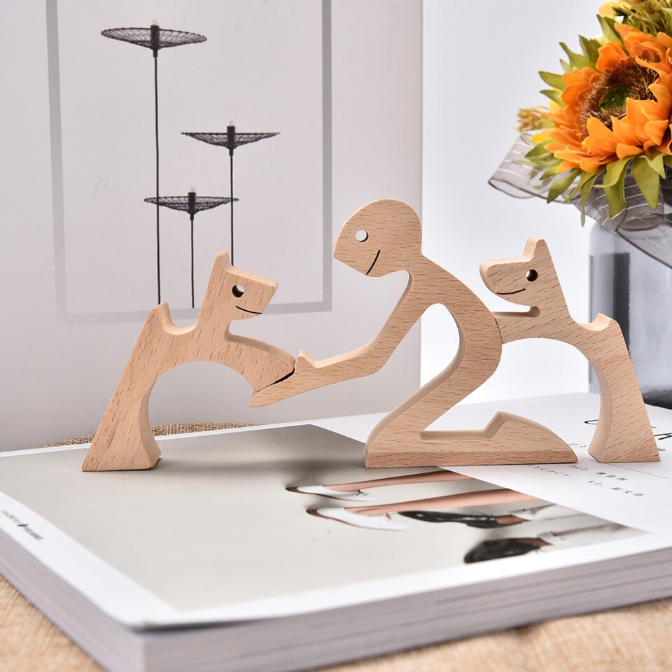 Wooden Dog Figure for Desk - Creative Pet Decoration