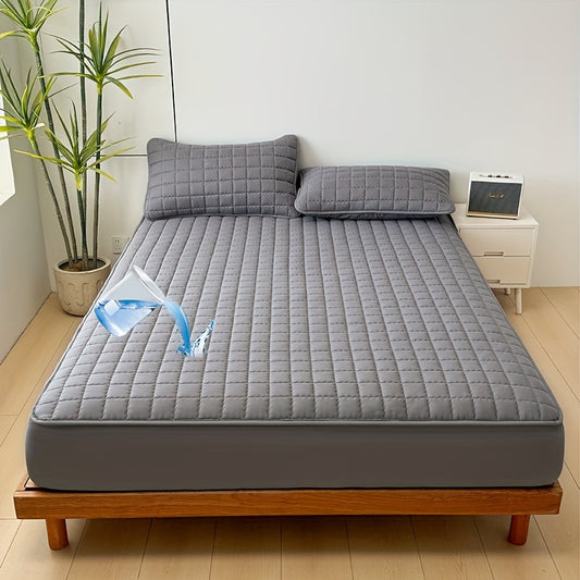 1pc Quilted Waterproof Mattress Protector (Without Pillow &amp; Core) Soft Comfortable Solid Color Bedding Mattress Cover for Bedroom, Guest Room, Hotel, Apartment, School