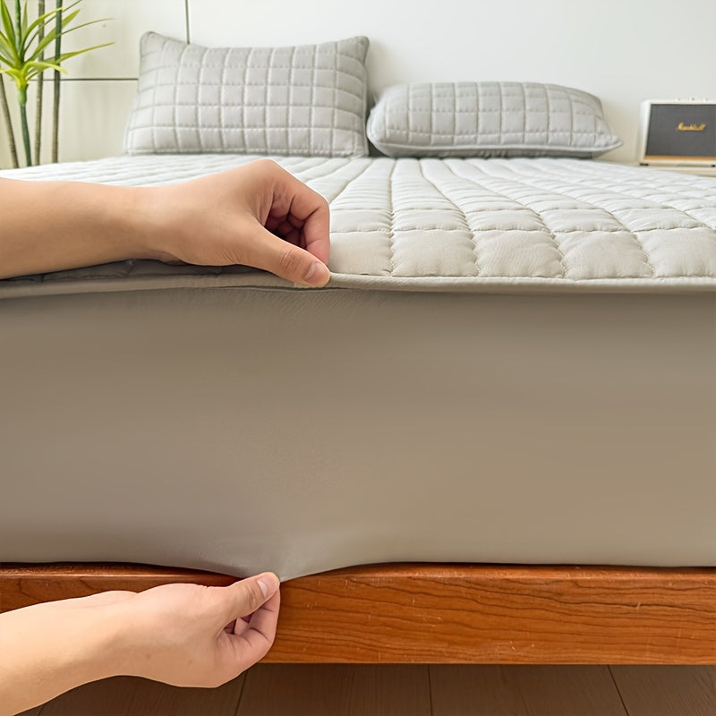 1 protège-matelas imperméable matelassé (sans oreiller ni noyau), housse de matelas douce et confortable de couleur unie pour chambre à coucher, chambre d'amis, hôtel, appartement, école