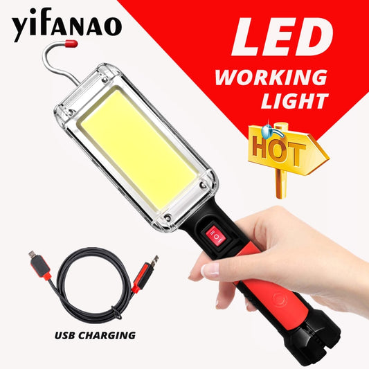 LED Work Light Powerful Portable Lantern Hook Magnet Camping Lamp COB USB Rechargeable 18650