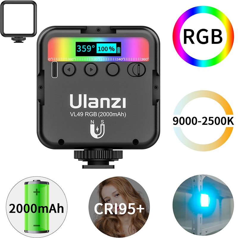 Ulanzi-VL49-Full-Farbe-RGB-LED-Video-Light-2500K-9000K-800LUX-Magnetic-Mini-Fill-Light-Extend-3-Cold-Shoe-2000mAh-Type-c-Port