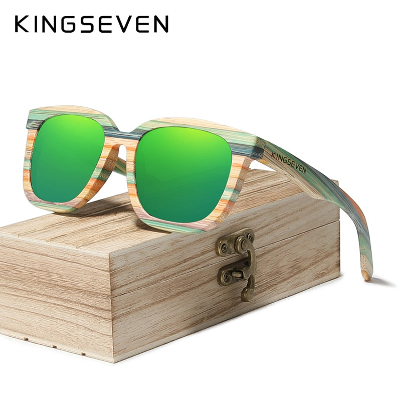 KINGSEVEN Retro Bambus Sonnenbrille Polarisiert UV400 Vollrahmen Holz