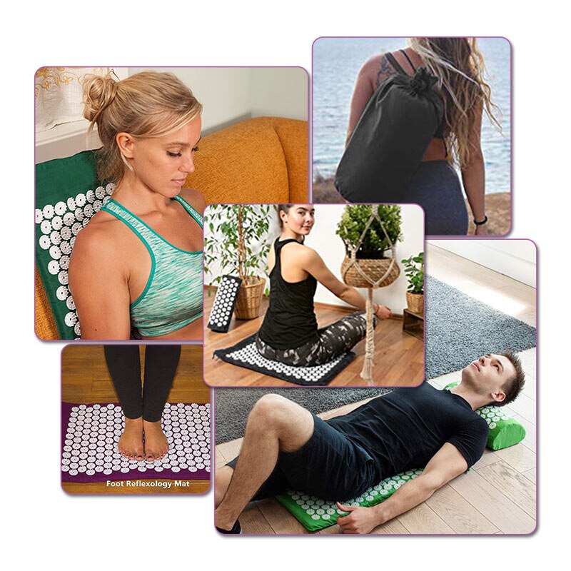 Massage-Mat-Acupressure-Mat-Lotus-Spike-Relieve-Back-Body-Pain-Spike-Applicator-Kuznetsov-Yoga-Mat-Bag-Массаж-Диванная-подушка