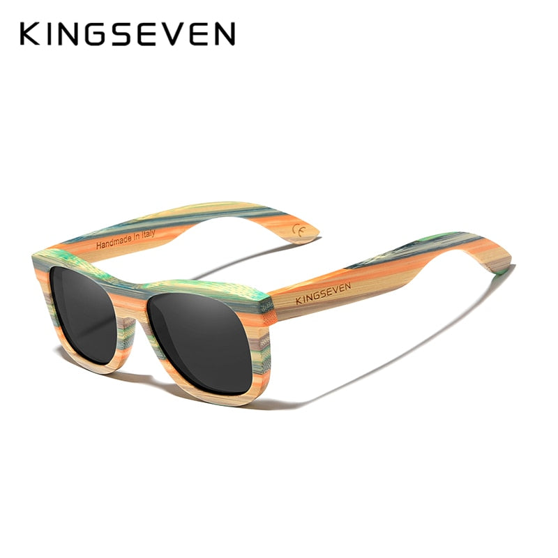KINGSEVEN Retro Bambus-Sonnenbrille polarisiert UV400 Vollrahmen Holz Handmade