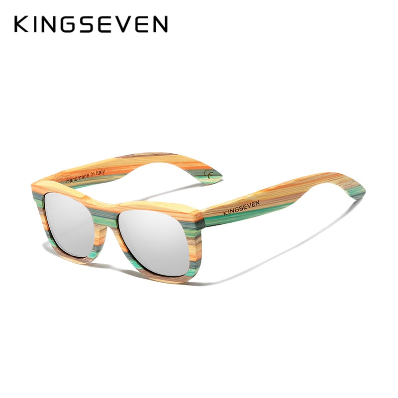 KINGSEVEN Retro Bambus-Sonnenbrille polarisiert UV400 Vollrahmen Holz Handmade