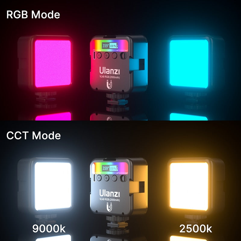 Ulanzi-VL49-Full-Farbe-RGB-LED-Video-Light-2500K-9000K-800LUX-Magnetic-Mini-Fill-Light-Extend-3-Cold-Shoe-2000mAh-Type-c-Port