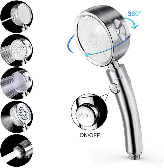 Handheld-Shower-Head-High-Pressure-5-Function-Adjustable-Bath-Shower-Jets-with-On/Off-Pause-Switch-Removable-Filter-with-Hose