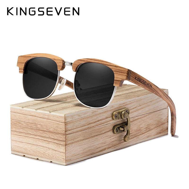 KINGSEVEN Lunettes de soleil en bois rétro pour hommes Protection UV400 polarisée G5917 