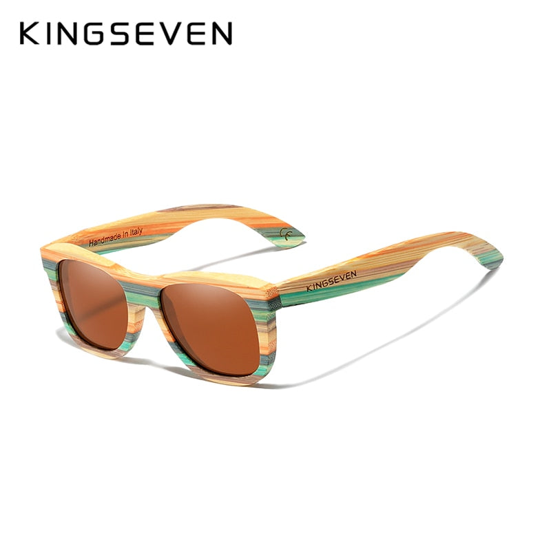 KINGSEVEN Retro Bambus-Sonnenbrille polarisiert UV400 Vollrahmen Holz Handmade