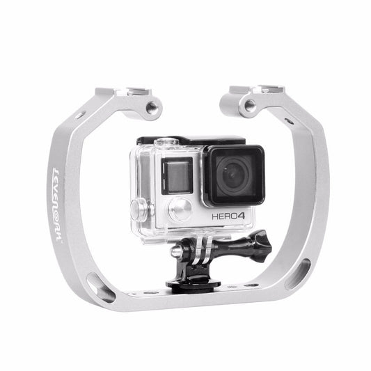 Diving-Underwater-Aluminum-Selfie-Monopod-Mount-Double-Arm-Tray-Handheld-For-Gopor-Action-Camera-Holder