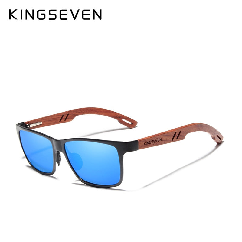 KINGSEVEN Handgemacht Bubinga Holz+Aluminium Sonnenbrille Männer Polarisiert quadratisch UV400