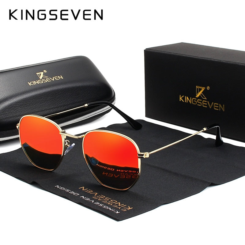 KINGSEVEN Retro Sonnenbrille Männer Sechseck Edelstahl Brillen