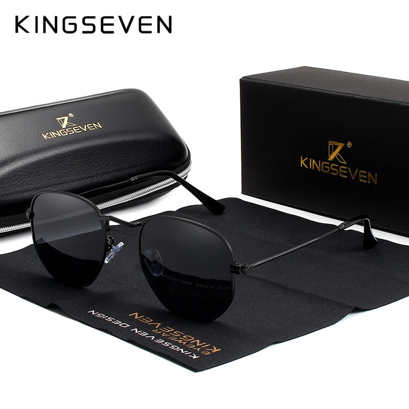 KINGSEVEN Retro Sonnenbrille Männer Sechseck Edelstahl Brillen