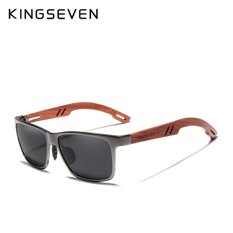 KINGSEVEN Handgemacht Bubinga Holz+Aluminium Sonnenbrille Männer Polarisiert quadratisch UV400