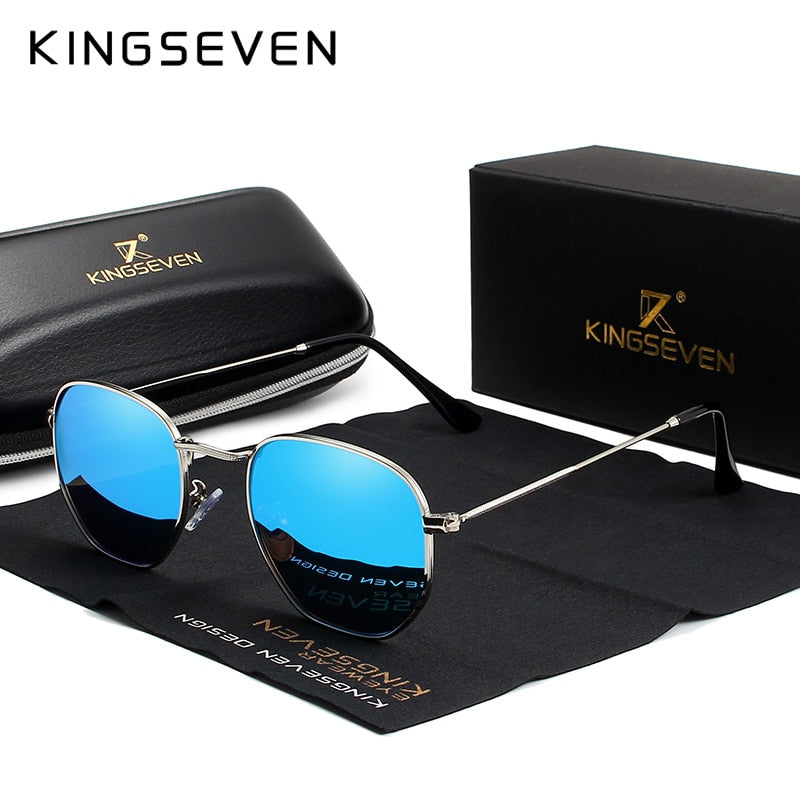 KINGSEVEN Retro Sonnenbrille Männer Sechseck Edelstahl Brillen