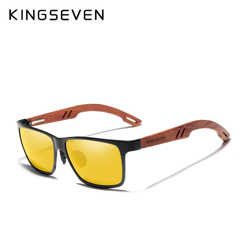 KINGSEVEN Handgemacht Bubinga Holz+Aluminium Sonnenbrille Männer Polarisiert quadratisch UV400