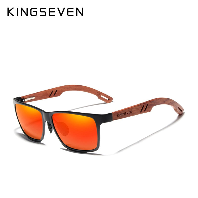 KINGSEVEN Handgemacht Bubinga Holz+Aluminium Sonnenbrille Männer Polarisiert quadratisch UV400