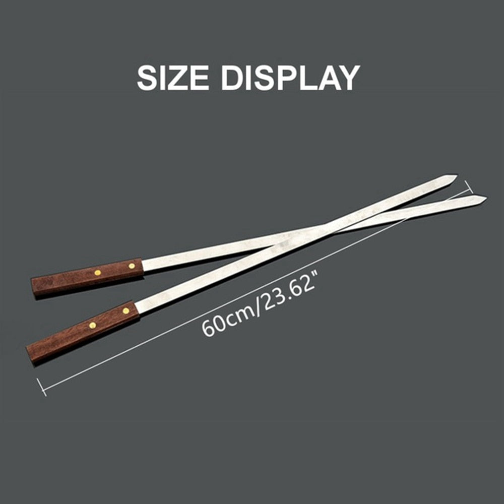 5Pcs/Set-Stainless-Steel-Wide-BBQ-Skewers-Long-Wood-Handle-Barbecue-Fork-Stick