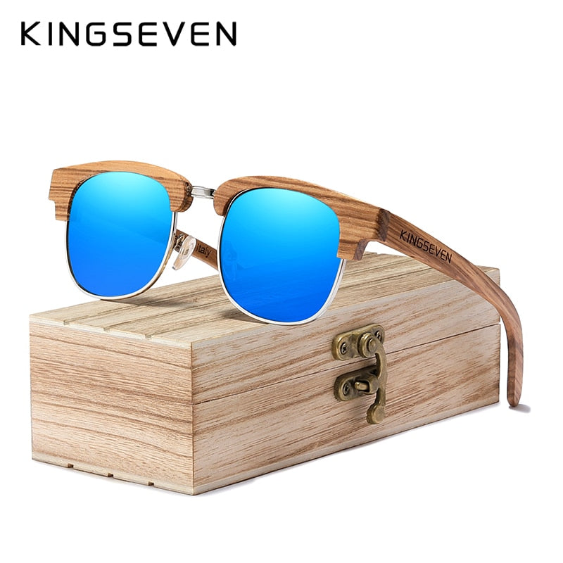KINGSEVEN Lunettes de soleil en bois rétro pour hommes Protection UV400 polarisée G5917 