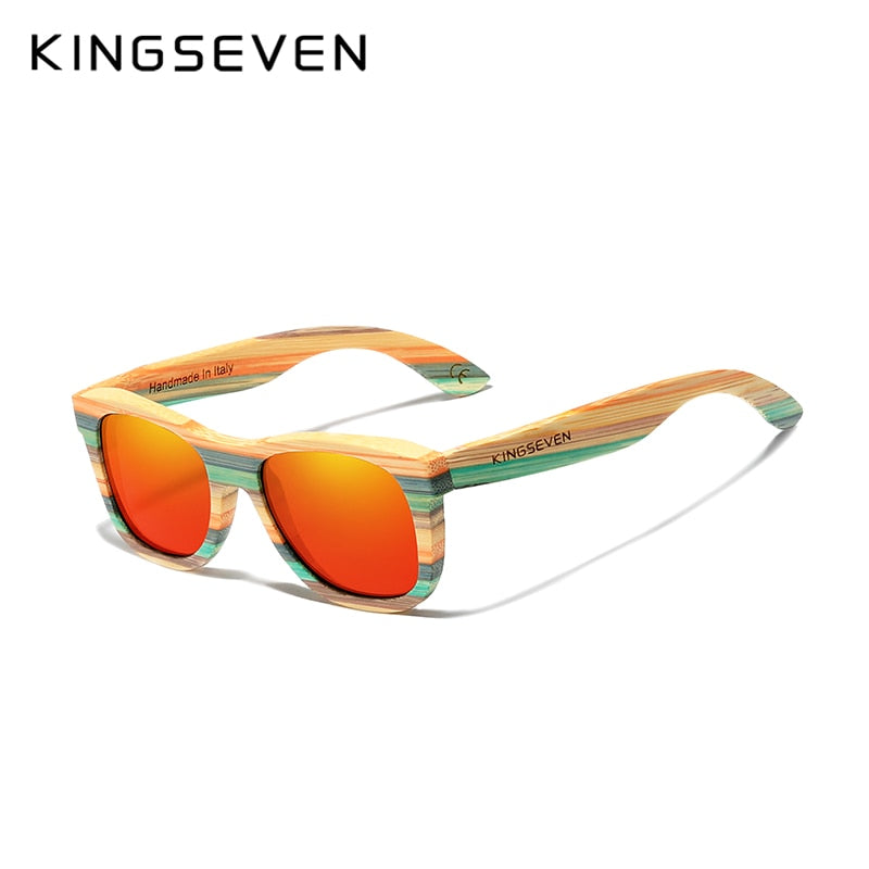 KINGSEVEN Retro Bambus-Sonnenbrille polarisiert UV400 Vollrahmen Holz Handmade