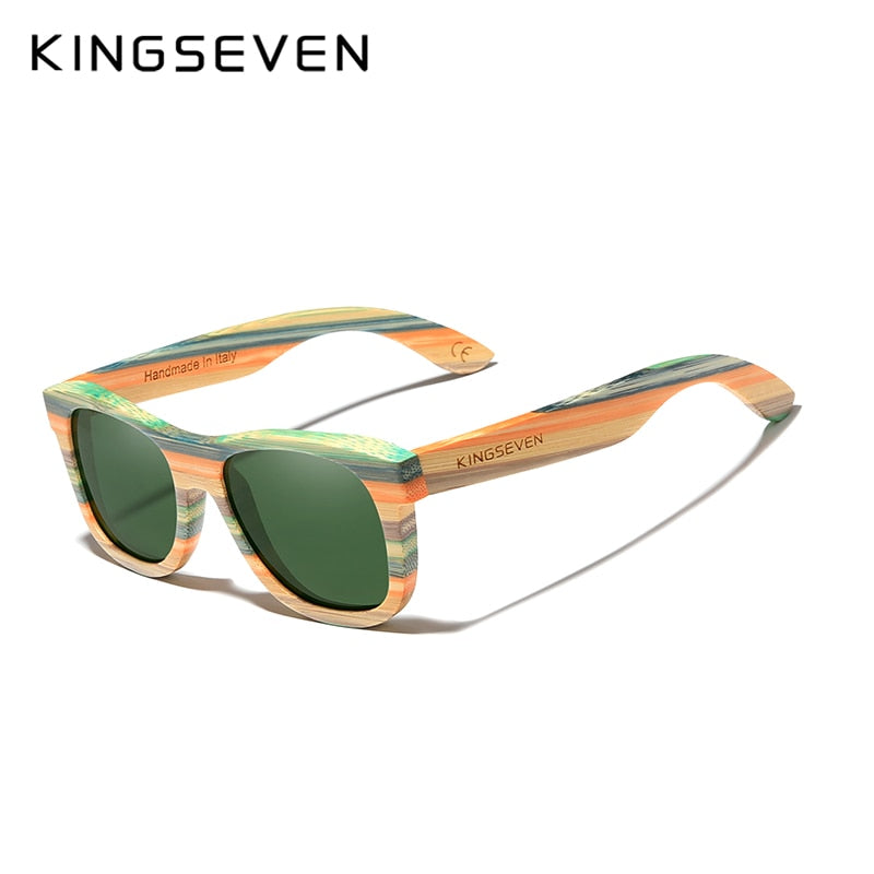 KINGSEVEN Retro Bambus-Sonnenbrille polarisiert UV400 Vollrahmen Holz Handmade