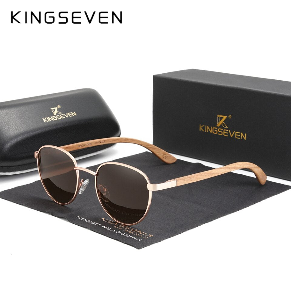 KINGSEVEN Lunettes de soleil à alésage faites à la main Miroir polarisé en bois Oculos