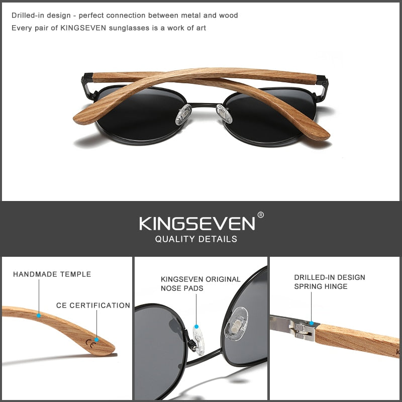 KINGSEVEN polarisierte Sonnenbrille handgemachte hölzerne Brille UV400 Schutz