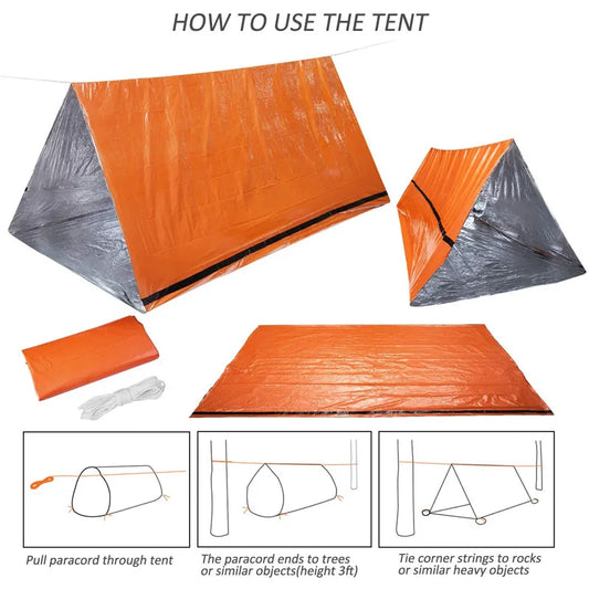 Tente de survie pour 2 à 4 personnes, Tube d'urgence en Mylar, légère pour le Camping et la randonnée