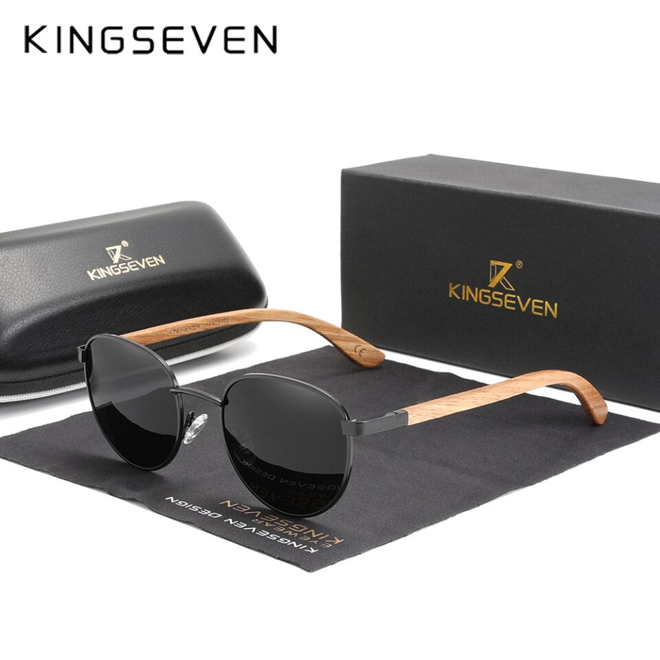 KINGSEVEN Lunettes de soleil à alésage faites à la main Miroir polarisé en bois Oculos