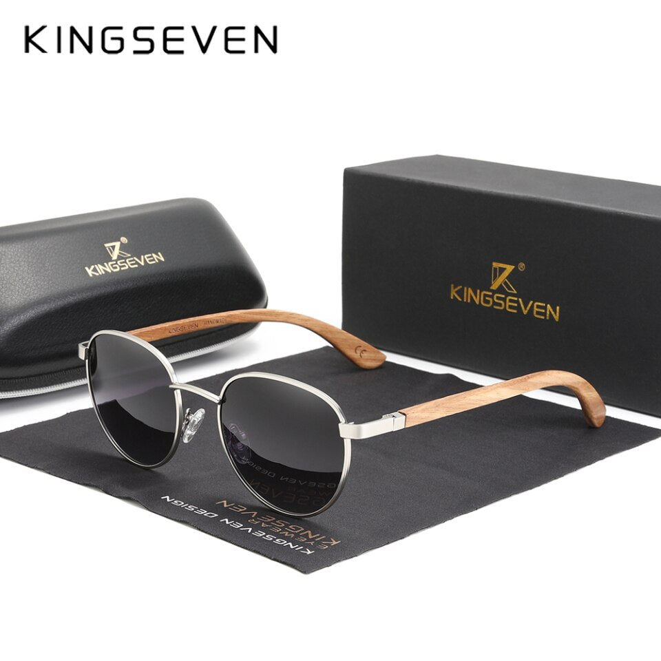 KINGSEVEN Lunettes de soleil à alésage faites à la main Miroir polarisé en bois Oculos